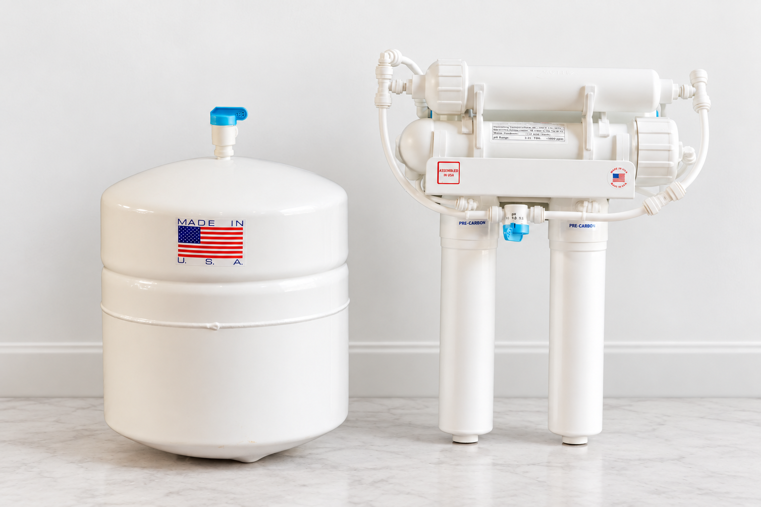 Undo Hydro RO-QUAD H₂ four-stage under-sink reverse-osmosis system.