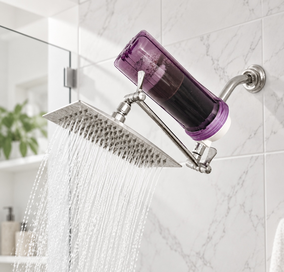 Undo Hydro RE-AL Shower filtration system and filter components.
